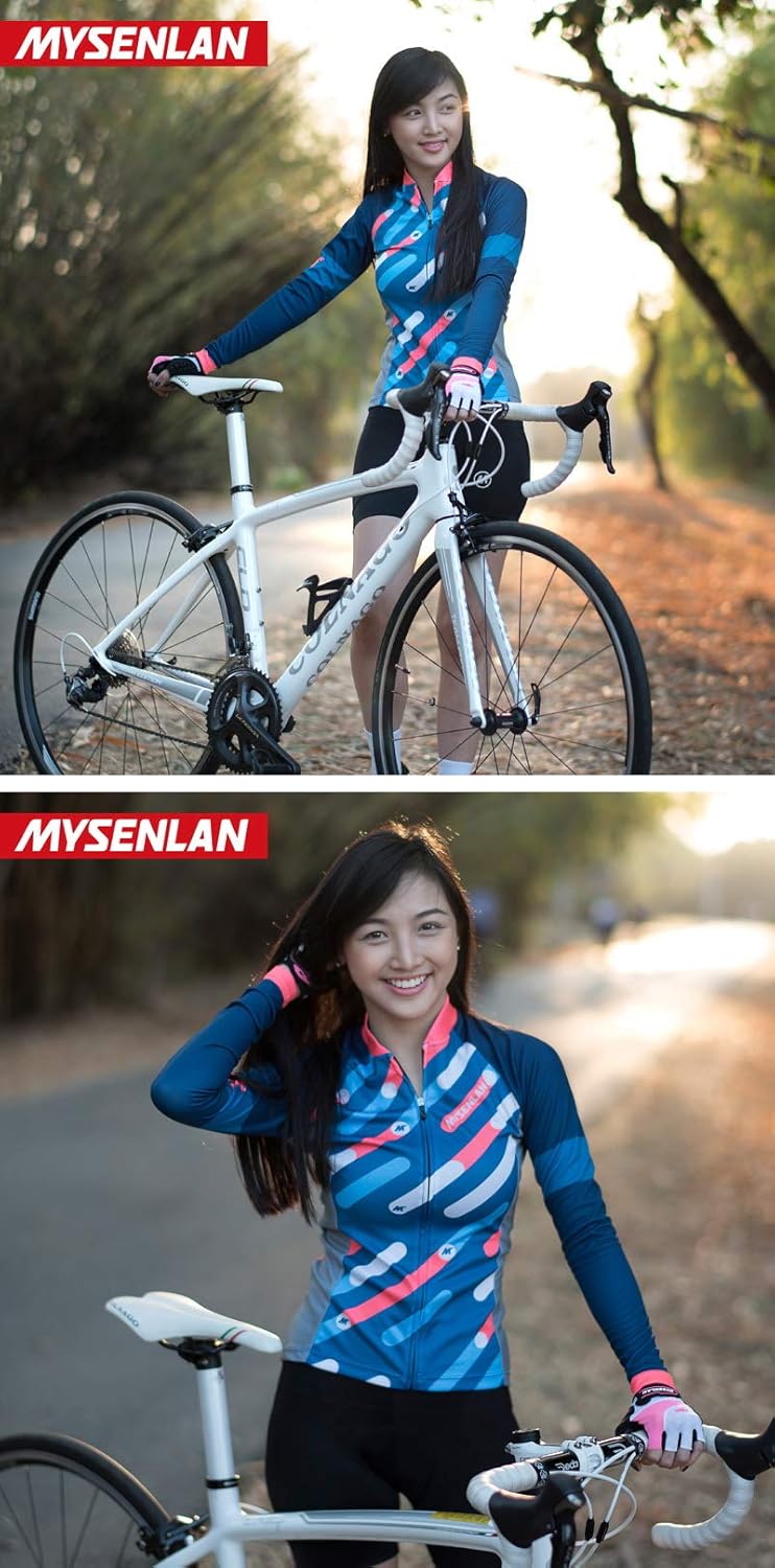 Mysenlan Women's Cycling Long Sleeve Breathable Jersey Set 3D Padded Long Pants Bike Shirt Bicycle Tights Clothing