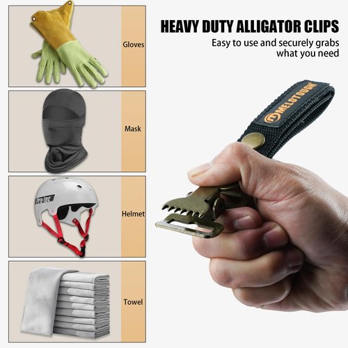 MELOTOUGH Tactical Glove Clips for Work Glove Holder Strap with Metal Alligator Clip for Construction (Black 2pcs)