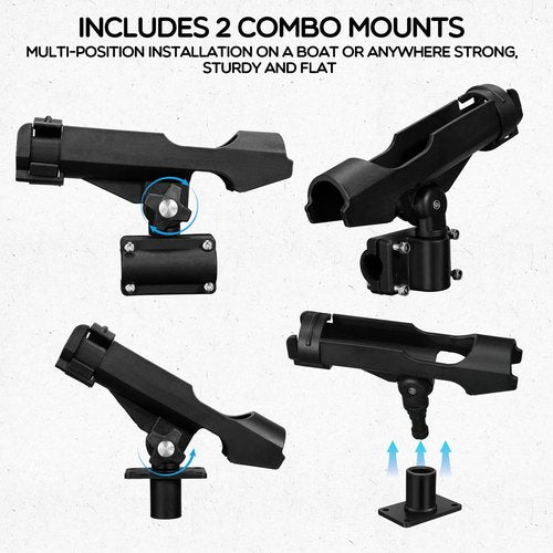 Liliful 4 Pcs Fishing Rod Holder for Boat Adjustable Kayak Swivel Fishing Pole Holders Accessories, Black(Classic)