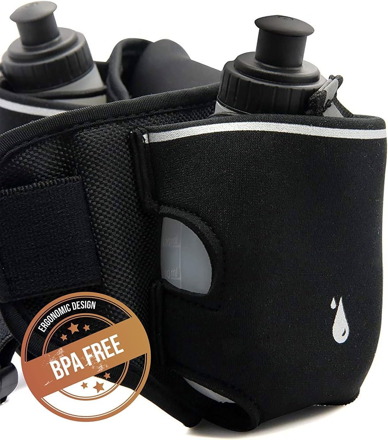 Premium Quality No Bounce Runners Hydration Belt With Reflectors, Smartphone Pocket & BPA free Water bottles