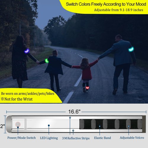 PEAKFIRE 7 Lights Colors Rechargeable LED Armband, 360° Reflective Running Light for Runners, High Visibility Light Up Reflective Running Gear for Walking Cycling at Night