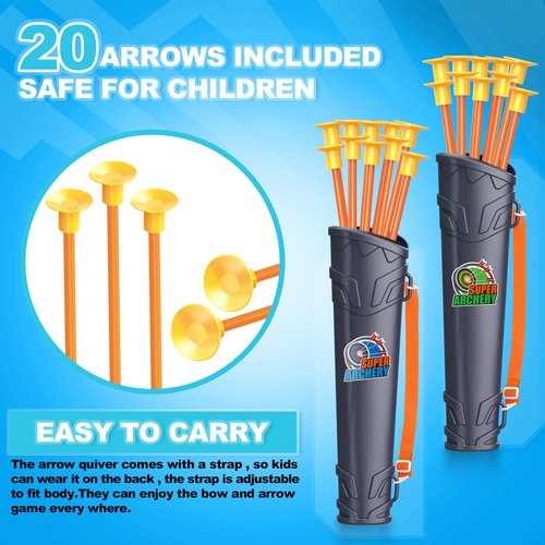 SpringFlower Bow and Arrow Toys for Kids 5 6 7 8 9 10+ Years Old,2 Bow and Arrow Sets with LED Light-up,Archery Set with 2 Round Targets and 3 Target cans for Boys & Girl, Ideal Gift for Kids