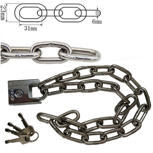 ZHEHUA 6mm Stainless Steel Chain & Lock Set for Bike, Motorcycle, Scooter, Gate, Grill - 40mm Shrouded Padlock with 4 Keys, 80cm Heavy-Duty Anti-Theft Security Chain (Silver)
