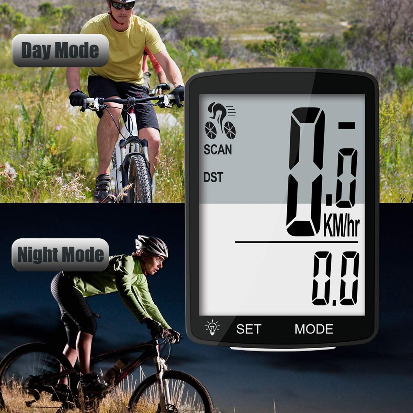 Wireless Bike Computer, 20 Multi-Functions, Real Waterproof Bicycle Speedometer, Cycling Odometer with 3'' Large LCD Display(Simple to Read), Easy to Use