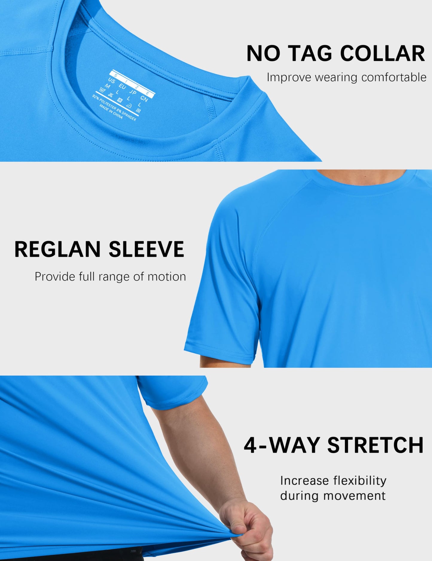 MAGCOMSEN Mens Quick Dry Sun Shirt UPF 80+ Short Sleeve Shirts UV Protection Rash Guard for Swimming Azure, M