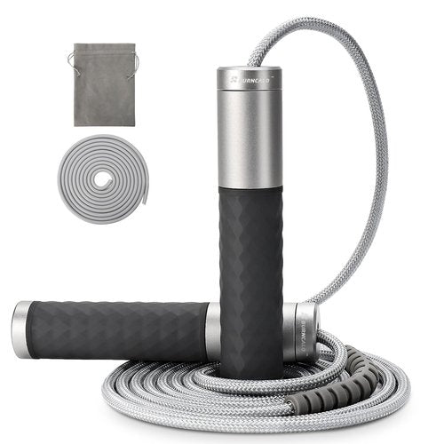 BURNCALO Weighted Jump Rope for Fitness, Skipping Rope for Men Women, Metal Heavy Handles, Ball bearings, Adjustable Length PVC Cord and Cotton Rope, Endurance Training Fitness Exercise Workout