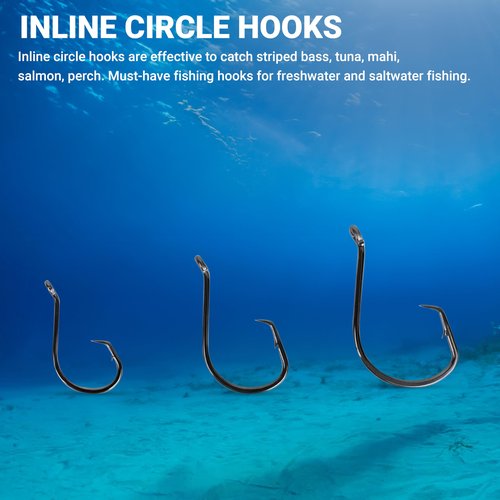 UMT 100 Pack Inline Fishing Circle Hooks Size 6/0 Black Nickel High Carbon Steel Superior Terminal Tackle Saltwater and Freshwater use