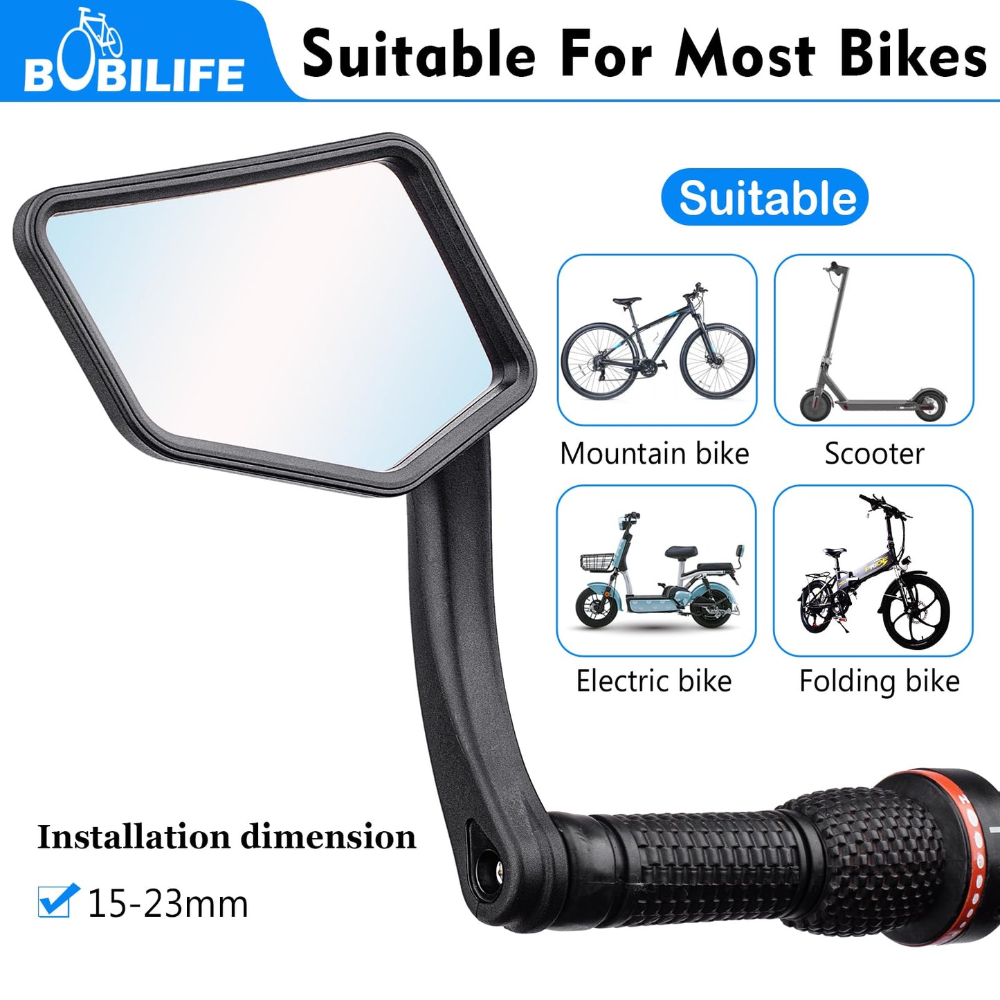 Bike Handlebar Bar End Rear View Mirror - Big Size 360° Adjustable HD Convex Glass Lens Rearview Side Mirrors for Mountain Bike Bicycle Scooter E-bike, 2 Pack