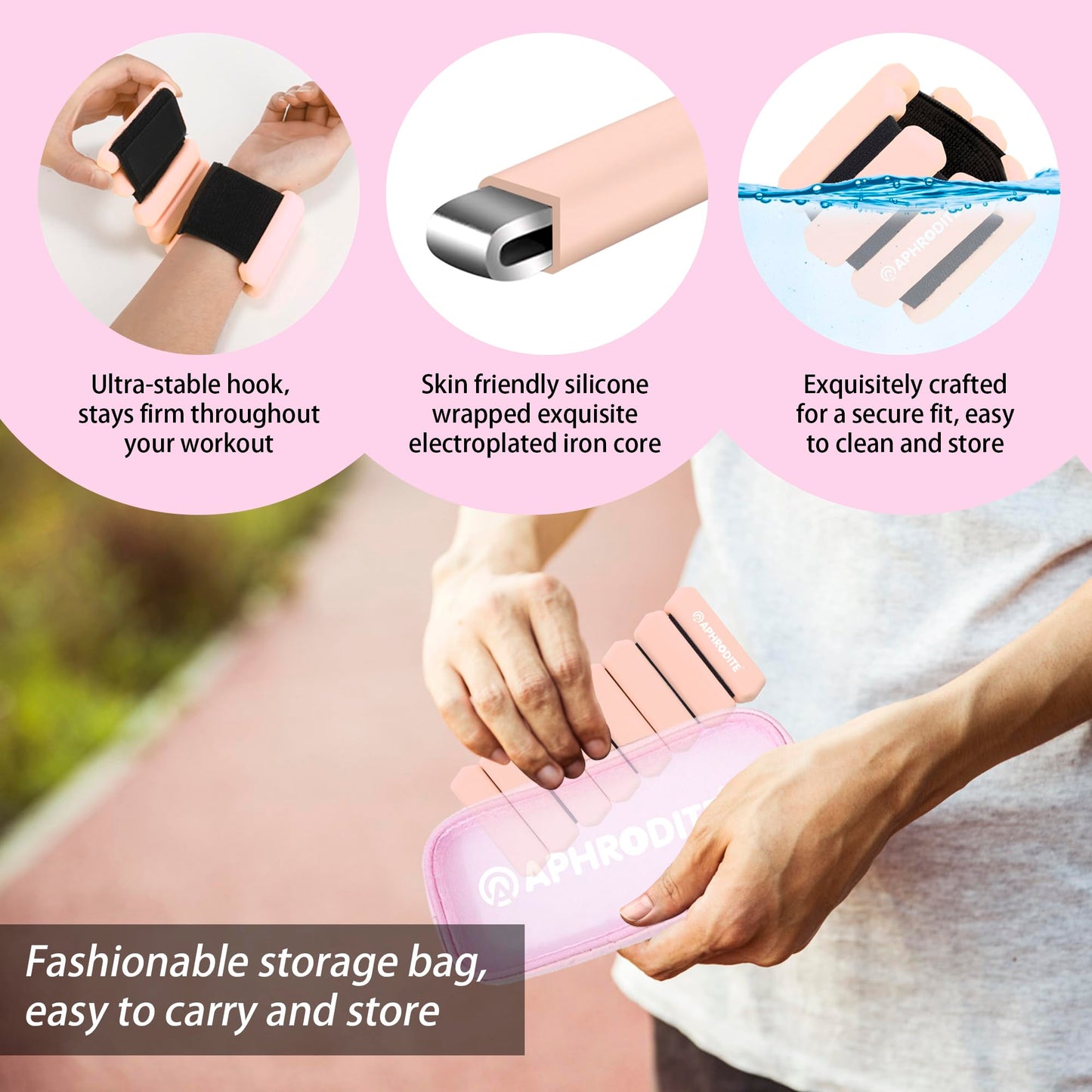 Ankle Weights for Women Men,Adjustable Wrist Arm Leg Weights Set for Home Gym Workout,Pilate,Yoga,Running,Walking, Pool Exercise,Barre,Weighted Bracelet,Set of 2 (1lb Each) (Flesh Pink)