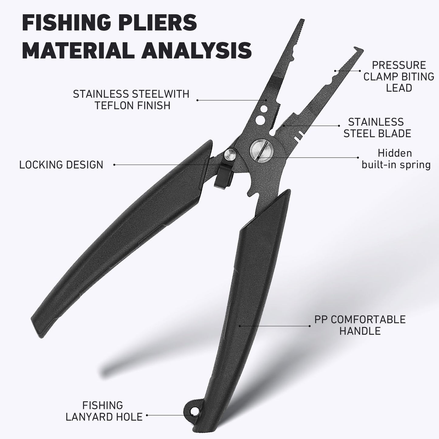 Golden J Teflon Fishing Pliers, Multi-Function Hook Remover-Split Ring Pliers, PE/Braided Line Cutter, Saltwater Resistant Fishing Gear, For Deep-Sea, Ice & Surf Fishing - Ideal for Anglers