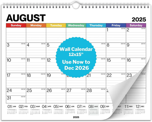 Dunwell 12x15 Wall Calendar 2025-2026 (Colorful), Use Now to Dec 2026, Large Lined 12 x 15 Monthly Calendar, Professional Styling for Home or Office, Premium Paper