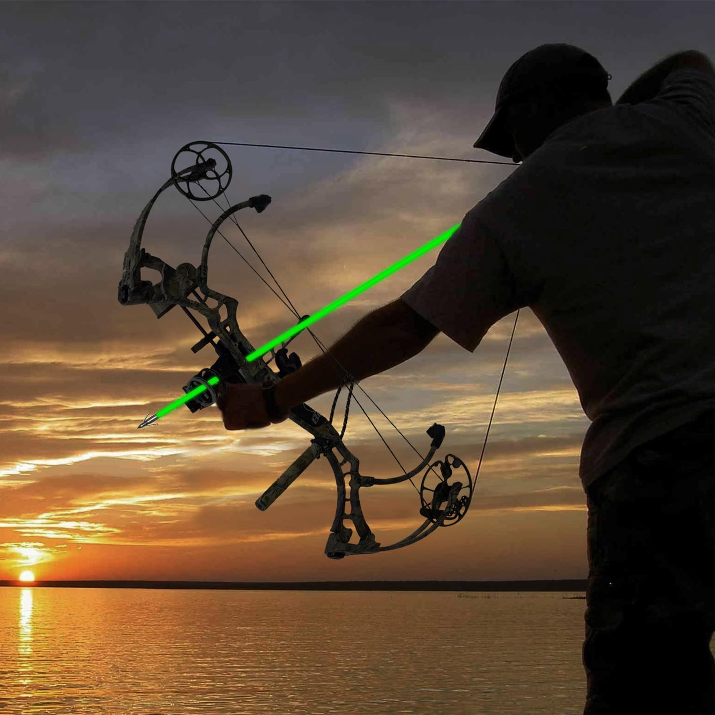 KEAUP 6 Pack 32 inch Bowfishing Arrows Luminous with Broadheads and Safty Slides Bowfishing Bow for Compound Bow Recurve Bow Fishing Hunting