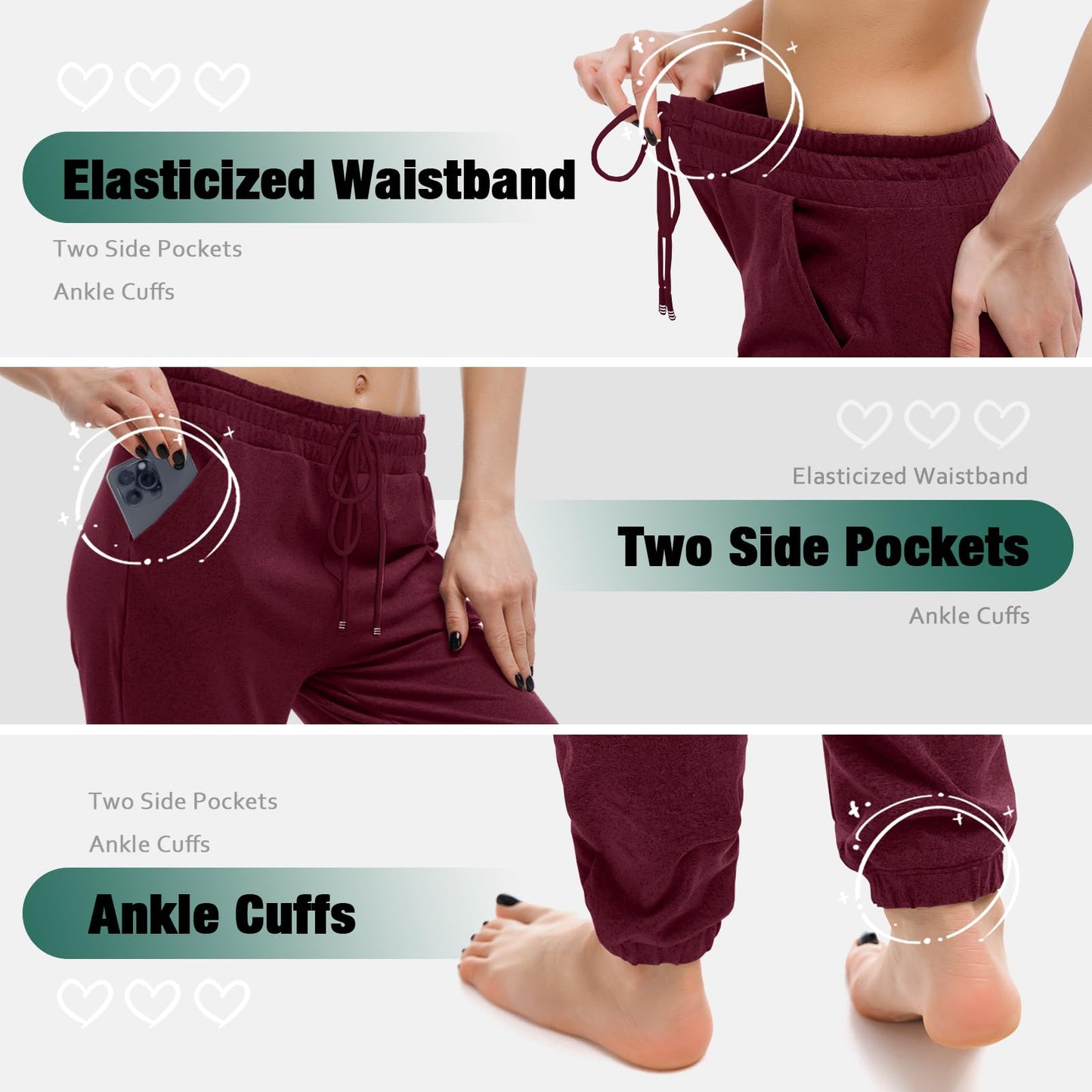 Walifrey Womens Joggers with Pockets, Drawstring Sweatpants Women for Lounging Jogging Gym and Workout Red,1 Pack Red M