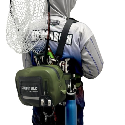 Buffalo Gear Waterproof Fishing Fanny Pack,8.9L Fishing Waist Pack with Airtight Zipper for Fly Fishing,Kayaking,Camping,Outdoor Sports Green