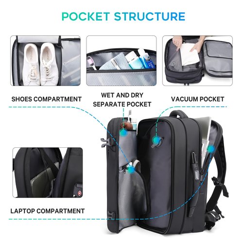 BANGE Air Compression System Backpack with electronic scaleVacuum Compression Travel Backpack,Expandable Backpacks with Pump for Airplanes (With Air Pump)