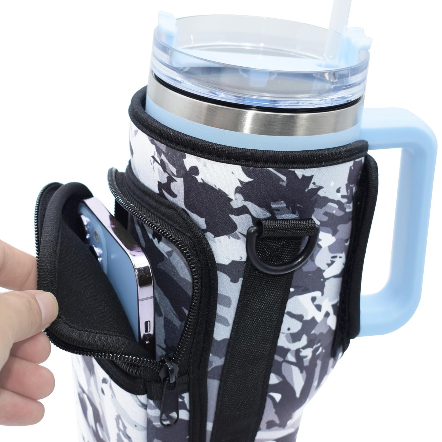 for Stanley 40 Oz Tumbler Water Bottle Carrier Bag Pouch,Stanley Cup Holder Accessories with 2 Pockets Adjustable Shoulder Strap,Sleeve Accessories for Sports Hiking Travelling Camping