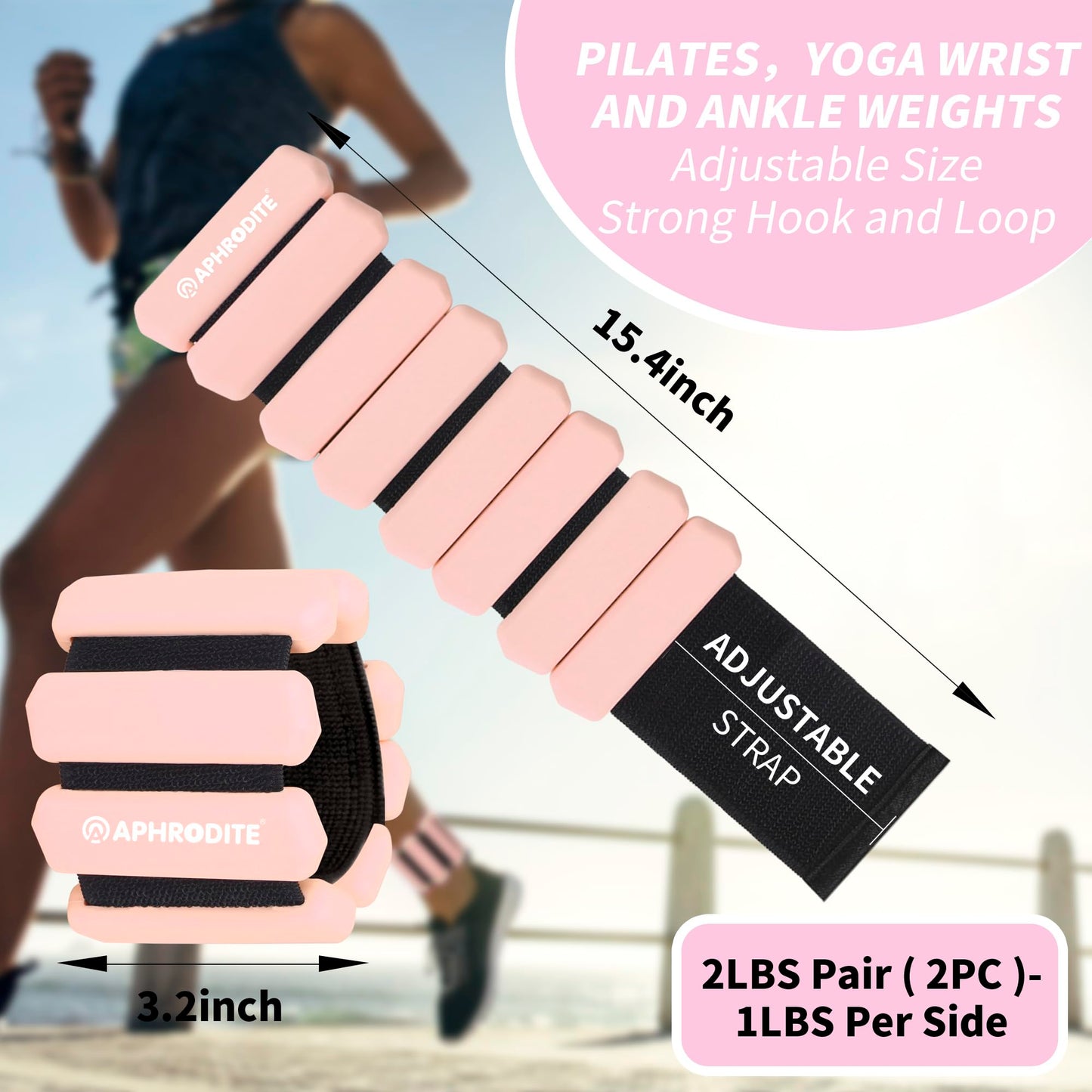 Ankle Weights for Women Men,Adjustable Wrist Arm Leg Weights Set for Home Gym Workout,Pilate,Yoga,Running,Walking, Pool Exercise,Barre,Weighted Bracelet,Set of 2 (1lb Each) (Flesh Pink)