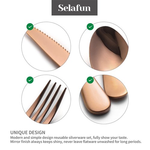 Selafun 18/8 Travel Cutlery Set with Case Portable Silverware Utensils Set,4-pieces Stainless Steel Reusable Flatware Set Cutlery Set for Camping Picnic Hiking Office, Dishwasher Safe