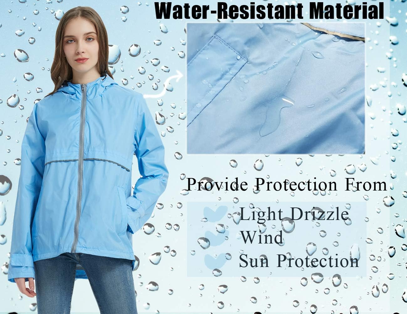 SUNDAY ROSE Women Rain Jacket Lightweight Waterproof Raincoat Hooded Windbreaker