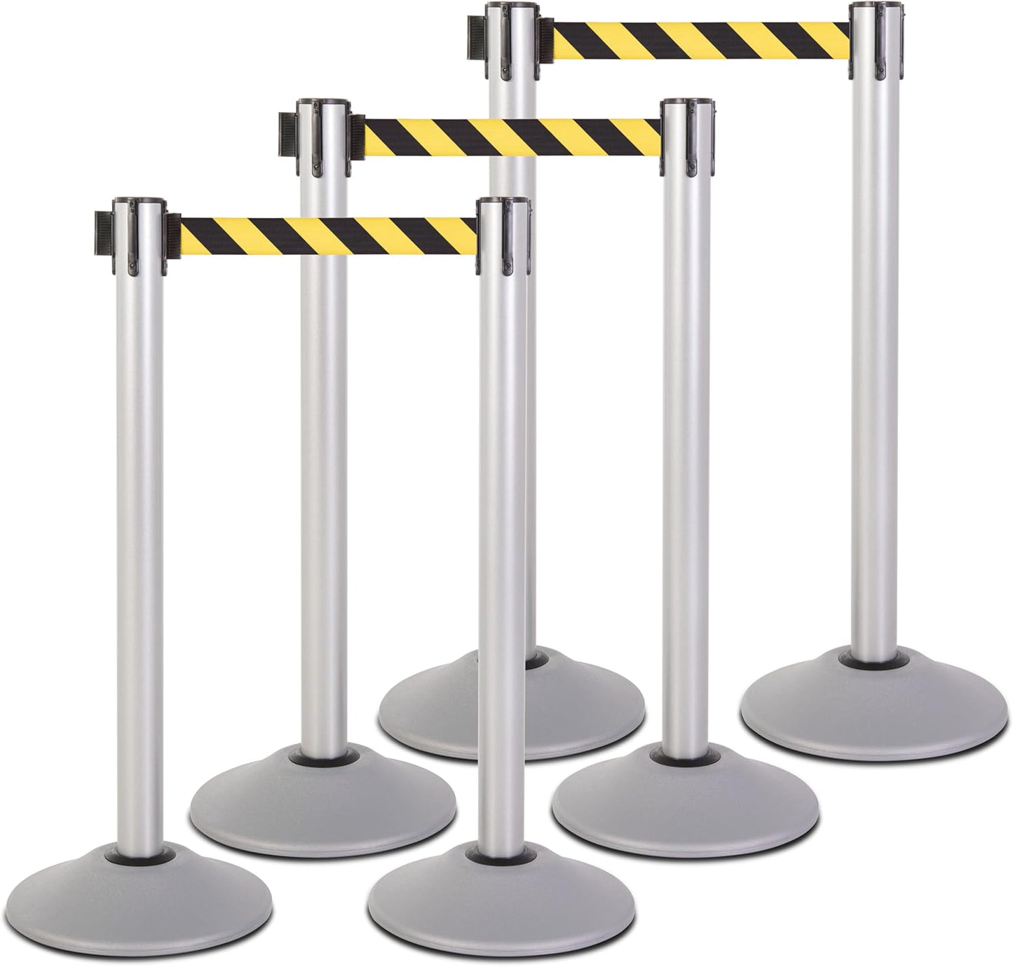 Premium Silver Steel Stanchion with 7.5-Foot Retractable Belt for Crowd Control