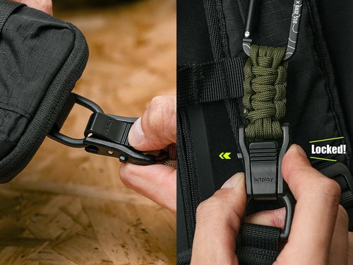 bitplay Paracord Quick-Release Carabiner - Base550/ For outdoor adventures/Camping, hiking, and gym activities/For use with hammocks, keychains, and other utility items (Dark Black)