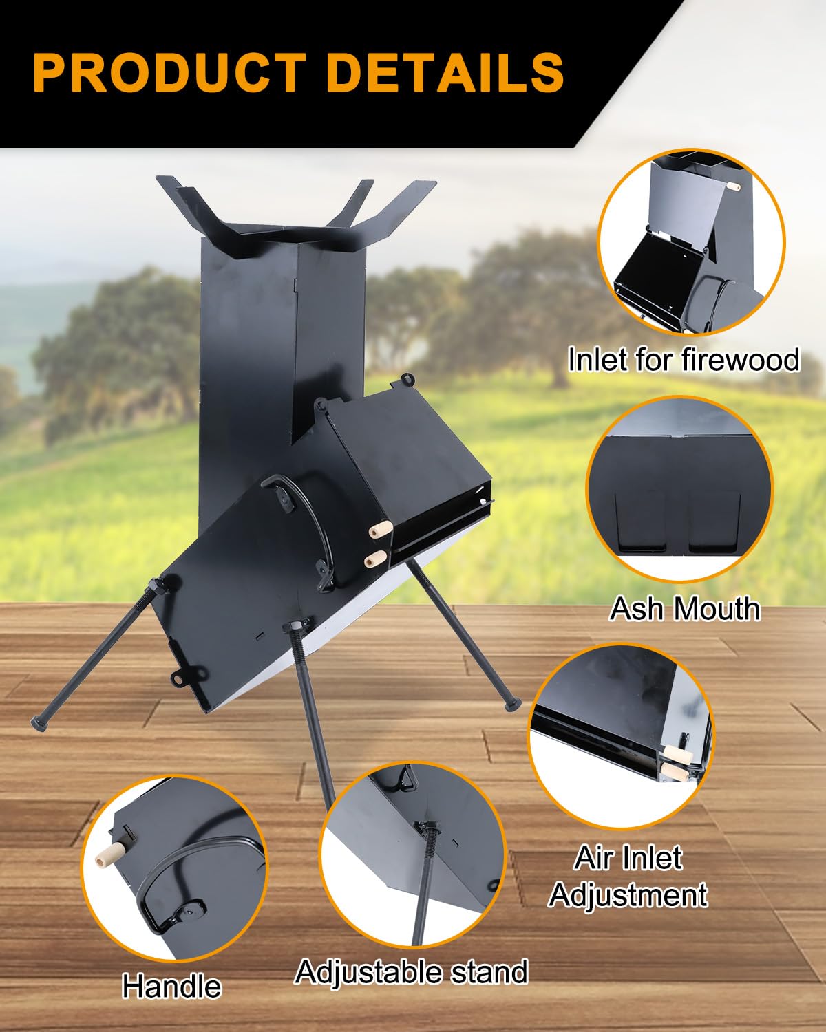 Autoholic Portable Rocket Stove for Cooking Wood Burning Stove Outdoor Camping Living BBQ Picnic Emergency Survival Stove Small Outdoor Woodstove