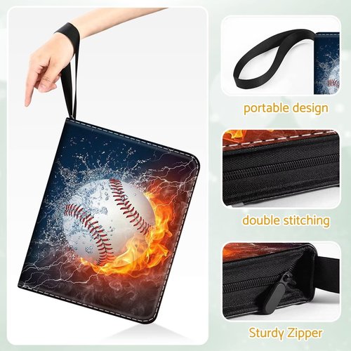 Bebomne Baseball Card Binder Holder 480 Pockets with 60 Removable Sleeves, Portable Sports Trading Cards Binder Album Collector Organizer Protectors with Zipper,Waterproof
