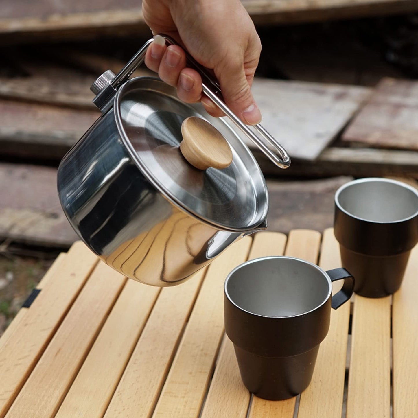 Wisecoco Camping Kettle,1L Stainless Steel Camping Kettle Removable Handle Portable Outdoors Camping Pot Cookware Coffee Tea Picnic Camping Pot with Lids for Hiking Backpacking Picnic