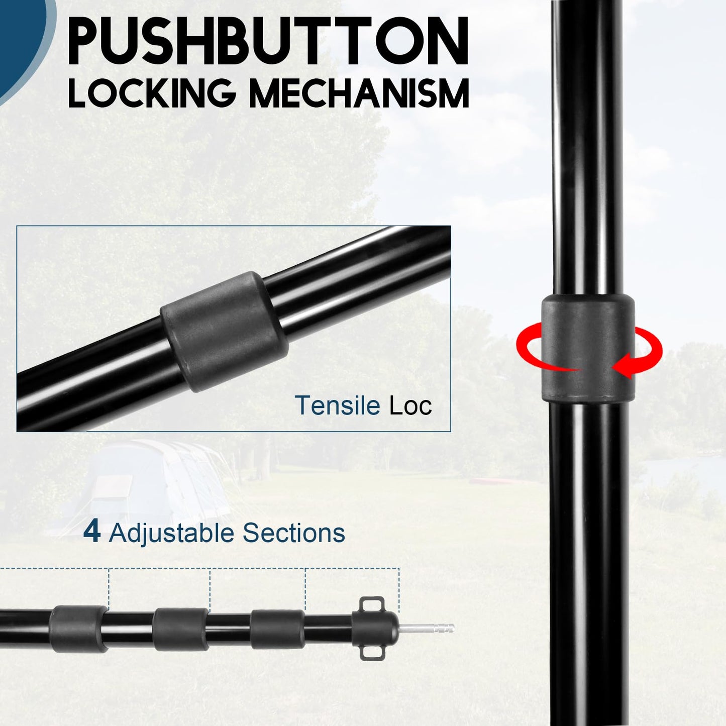 GEEWAY 2 Pcs 120 Inch Tarp Poles for Camping, Heavy Duty Telescoping Tent Pole, Aluminum Adjustable Tent Poles for Outdoor Activity, Wilderness Adventure and RV Travel (Black)