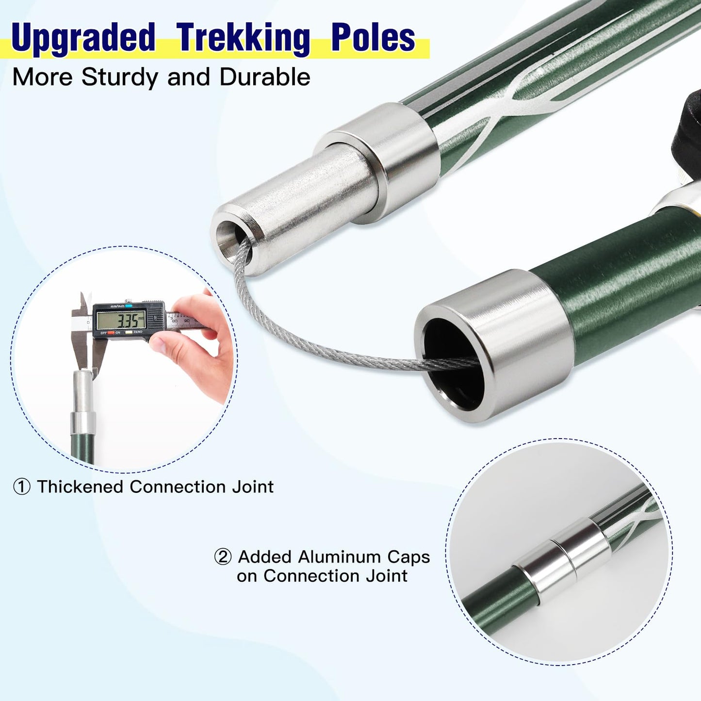 HUGSEE Trekking Poles Collapsible Hiking Poles for Men Women Upgraded Thickened Aircraft-Grade Aluminum Alloy Trekking Sticks Folding Walking Sticks with Tip Kits Carrying Bag, 2 Pack Dark Green