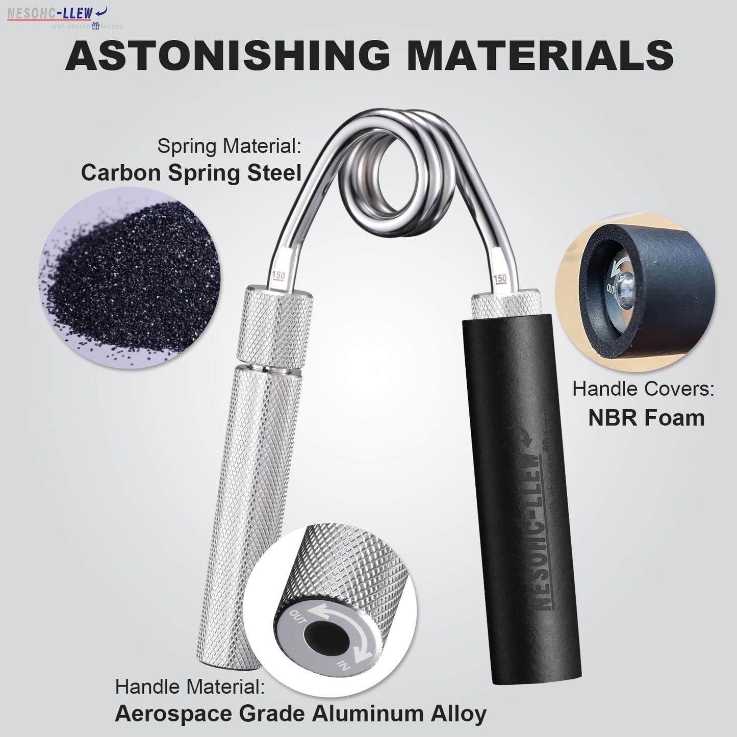 Adjustable Hand Grip Strength Trainer, Full Aluminum Alloy Handle, Grip Strength Adjustable Range 50-150 lbs