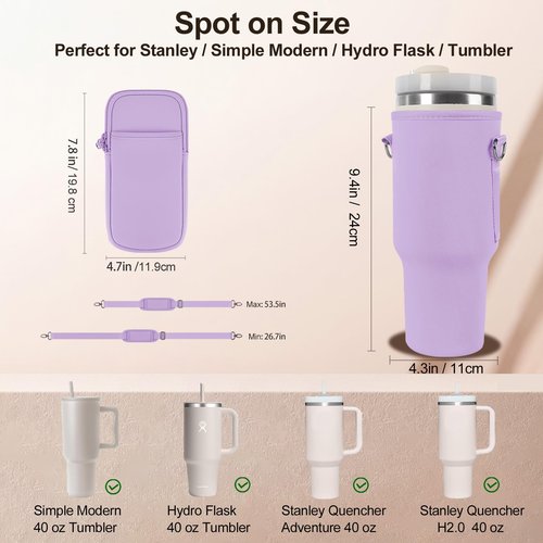 Cangroo Water Bottle Carrier Bag for Stanley 40oz Tumbler Cup Bag Pouch with Large Phone Holder & Carrying Strap & & Straw Covers, Stanley Cup Accessories