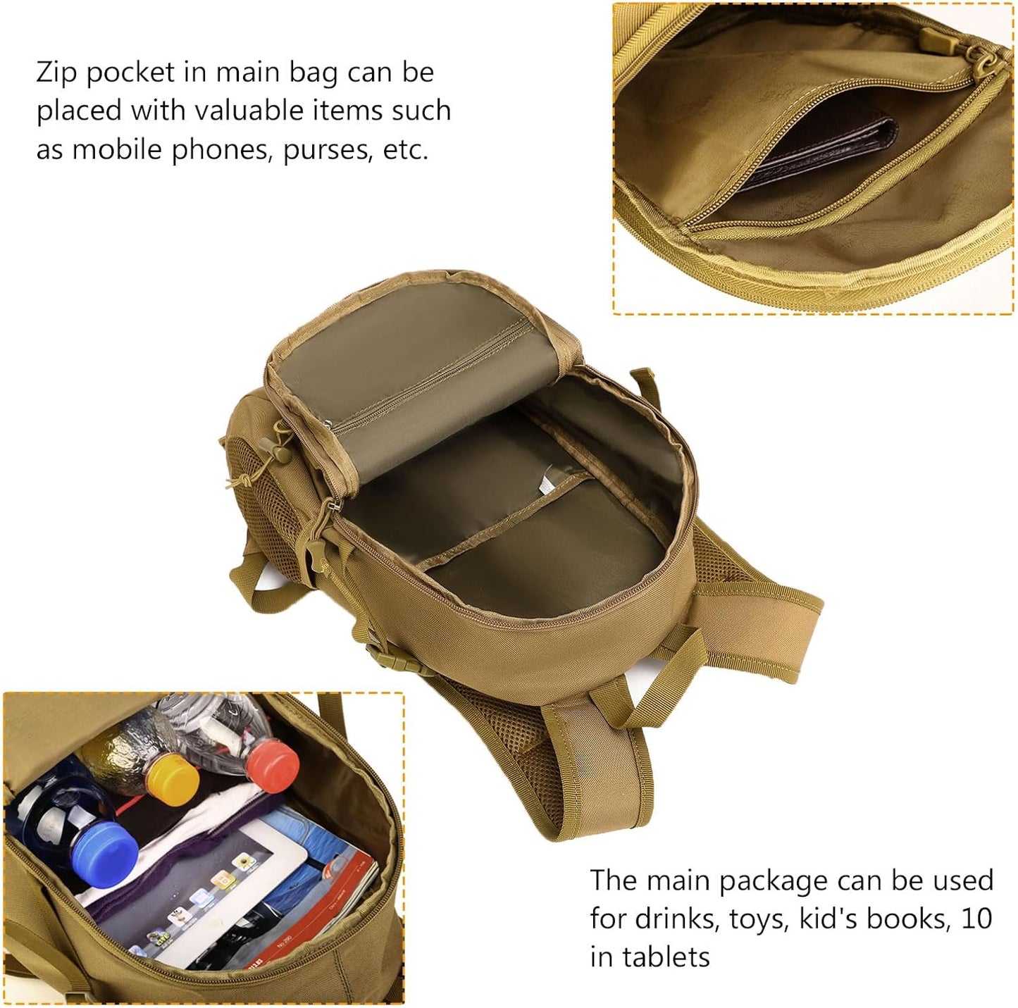 ArcEnCiel 10L/20L Mini X-Small Tactical Backpack MOLLE Daypack Gear Pack Camping Bag with Patch