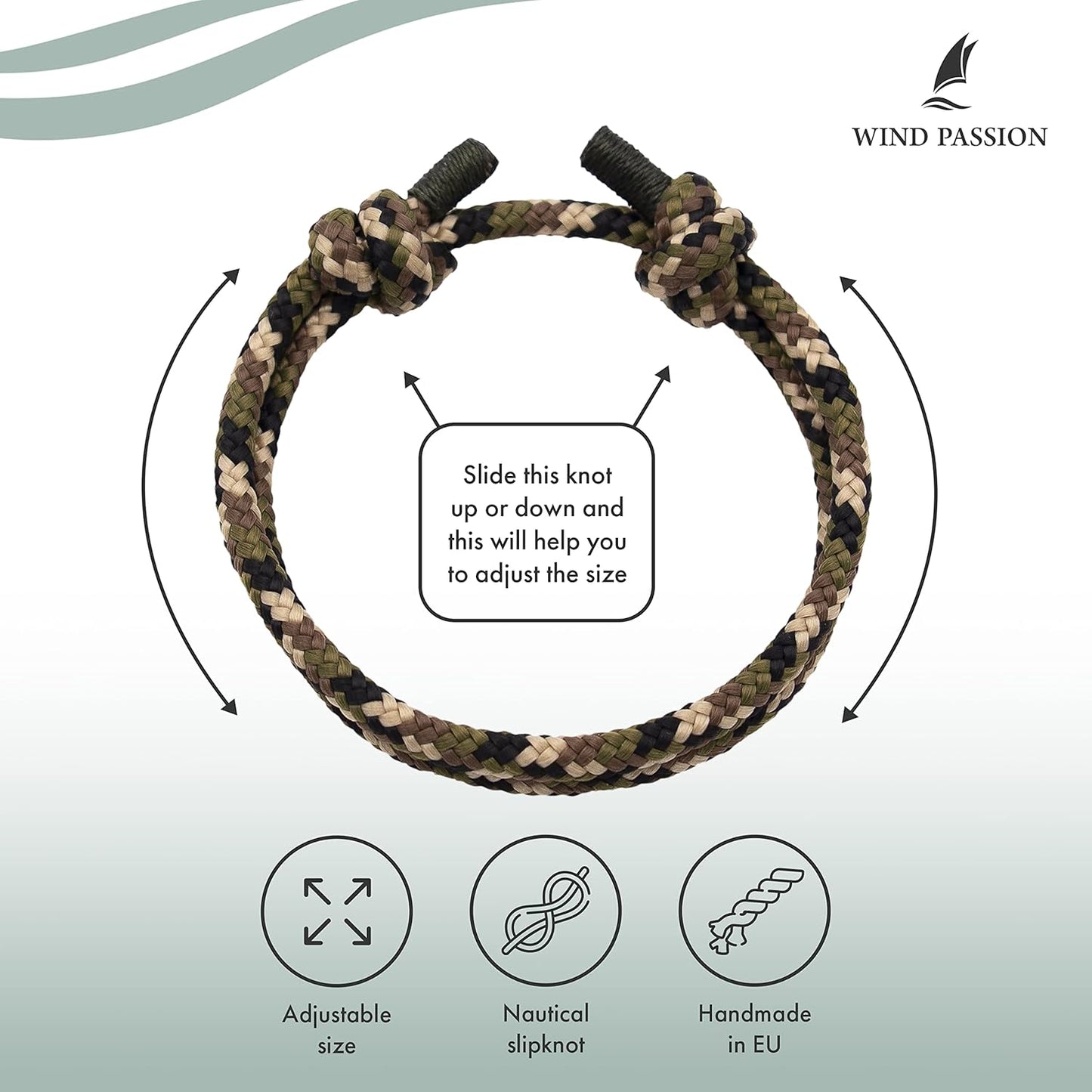 Wind Passion - Rope Bracelet for Men & Women - Adjustable Sailors Knot Paracord Bracelet - Waterproof & Sturdy