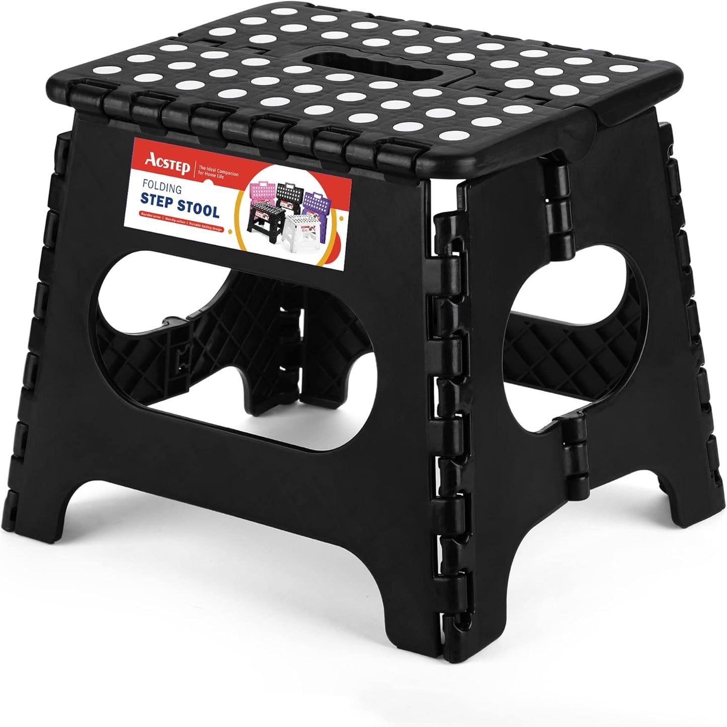 ACSTEP Folding Step Stool Foldable Stool 7.5 Inch Height Kids Step Stool, 300 lb Capacity Plastic Collapsible Stool, Stepping Stool with Handle Black Small Step Stool, Foot Stool Suitable for Kitchen