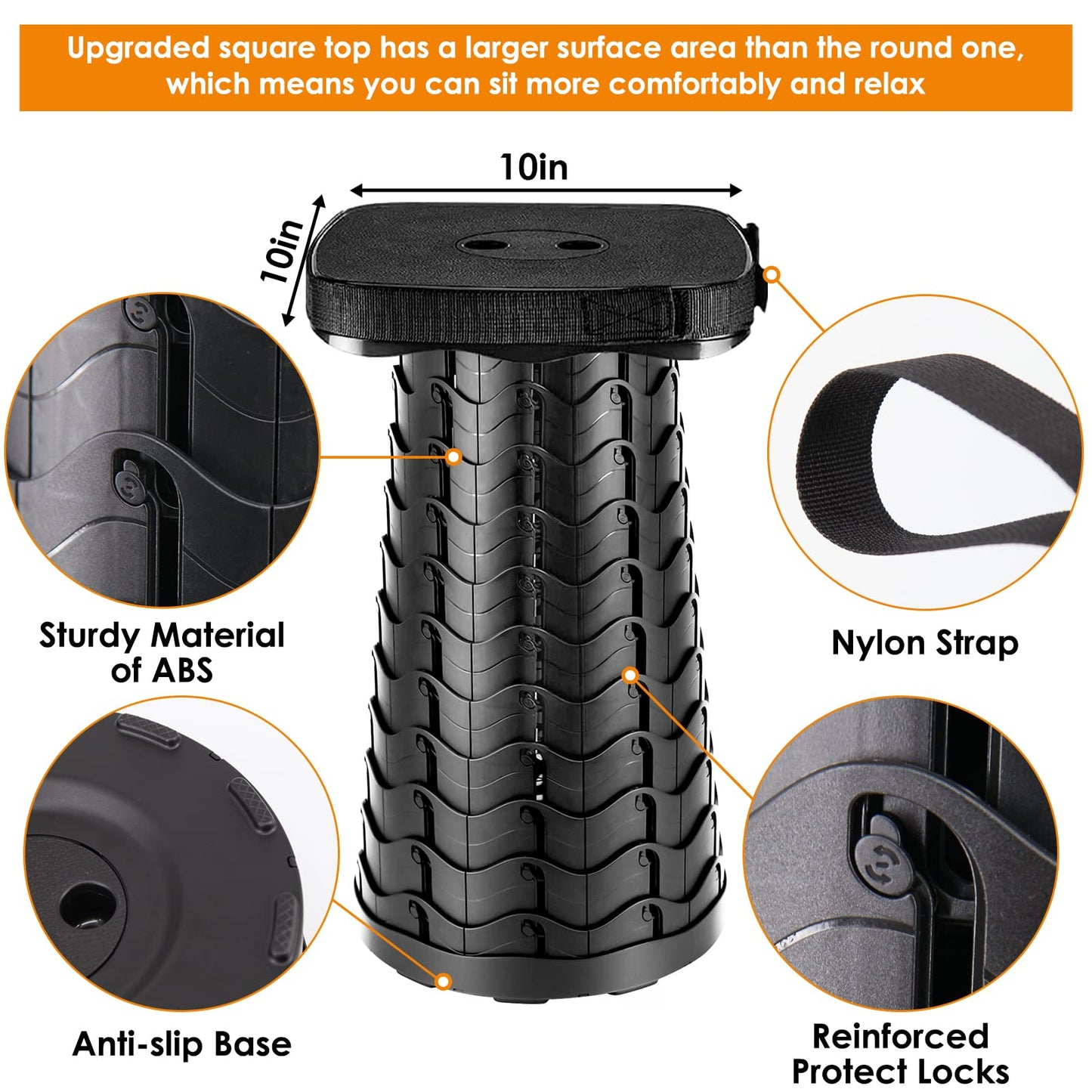 aboutool Collapsible Stool with Soft Removable Cushion & Waterproof Carry Bag - Lightweight Folding Stool, 485lbs Capacity, Portable for Adults, Camping, Fishing, Hiking, Outdoor, Travel