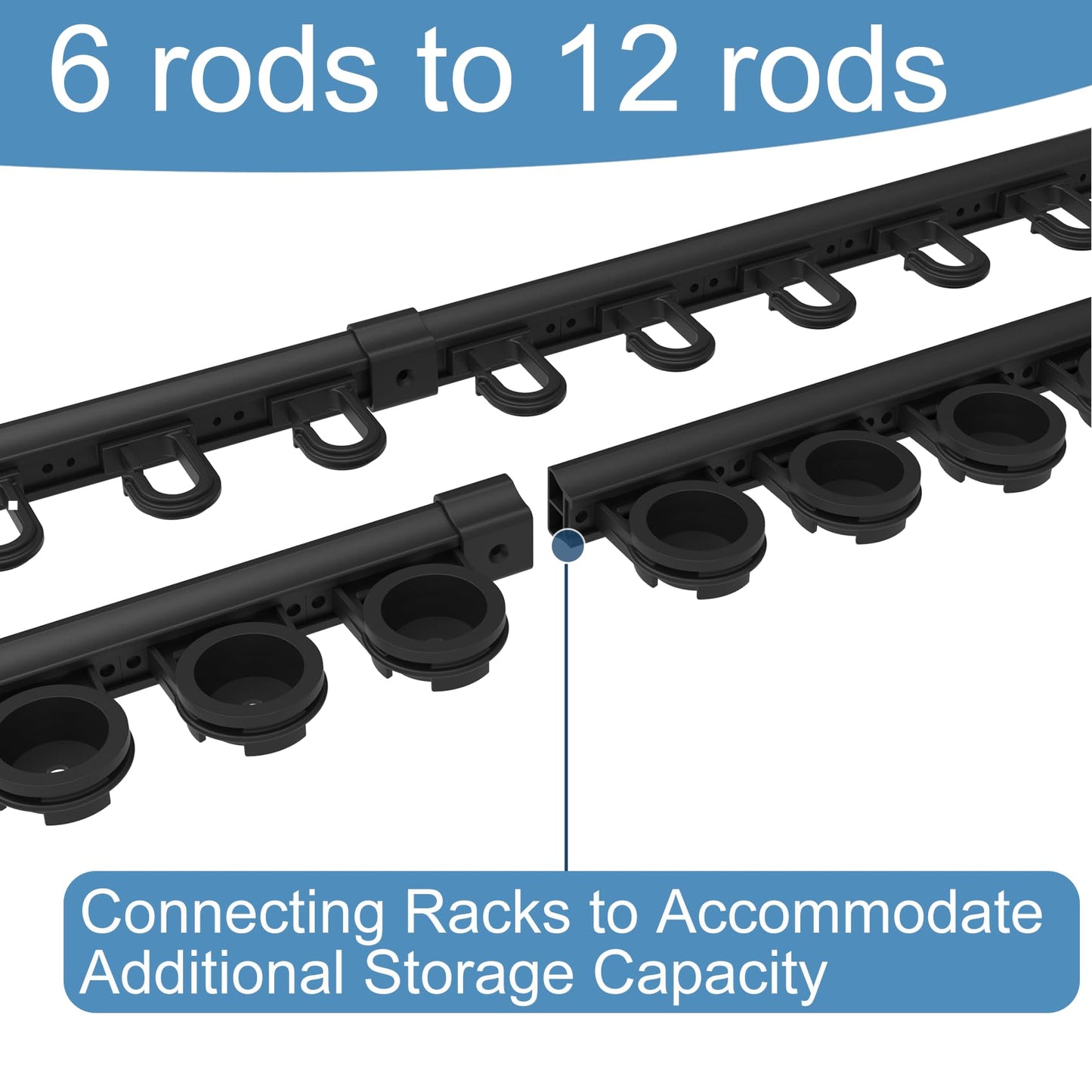 Aventik Fishing Rod Holder for Garage, Ceiling, Wall Mounted Fishing Rod Rack 6 Fishing Pole Storage Vertical/Horizontal Garage Slide Fishing Pole Rack