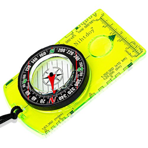 Nihtdoy Multipurpose Outdoor Compass for Hiking, Scouting, Camping, and Navigation - Liquid-Filled, Transparent Base with Measuring Scales, Durable and Compact