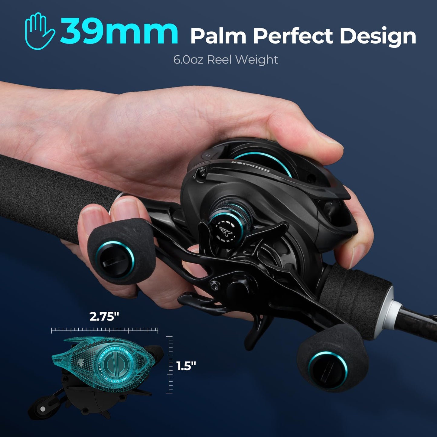 KastKing Verus Baitcasting Fishing Reel, 8.0:1, Right Handed, Black