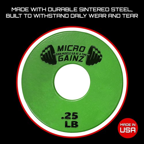 Micro Gainz 1-Inch Center Hole Standard Fractional Weights Plate Sets, 10 Piece Dumbbell & Barbell Set of Plates with Bag for Strength Training and Weight Lifting, Made In USA (Multi-Color)