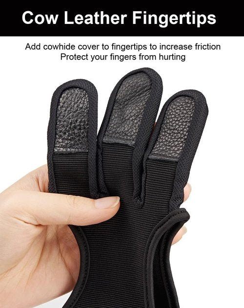SUJAYU 3 Finger Archery Glove, Leather Fingers Protector Shooting Gloves Archery Protective Gloves, Archery Gloves Men Women, Genesis Bow Glove Archery Accessories (Medium)