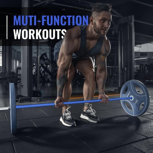TECHNOAGE 6FT Olympic Barbell for Strength and Weightlifting Training, 1 Inch Olympic Bar Barbell for Squat, Curl, Deadlift, Bench Press, Overhead Press, Hip Thrust, 350LBS Capacity(Blue&Silver)