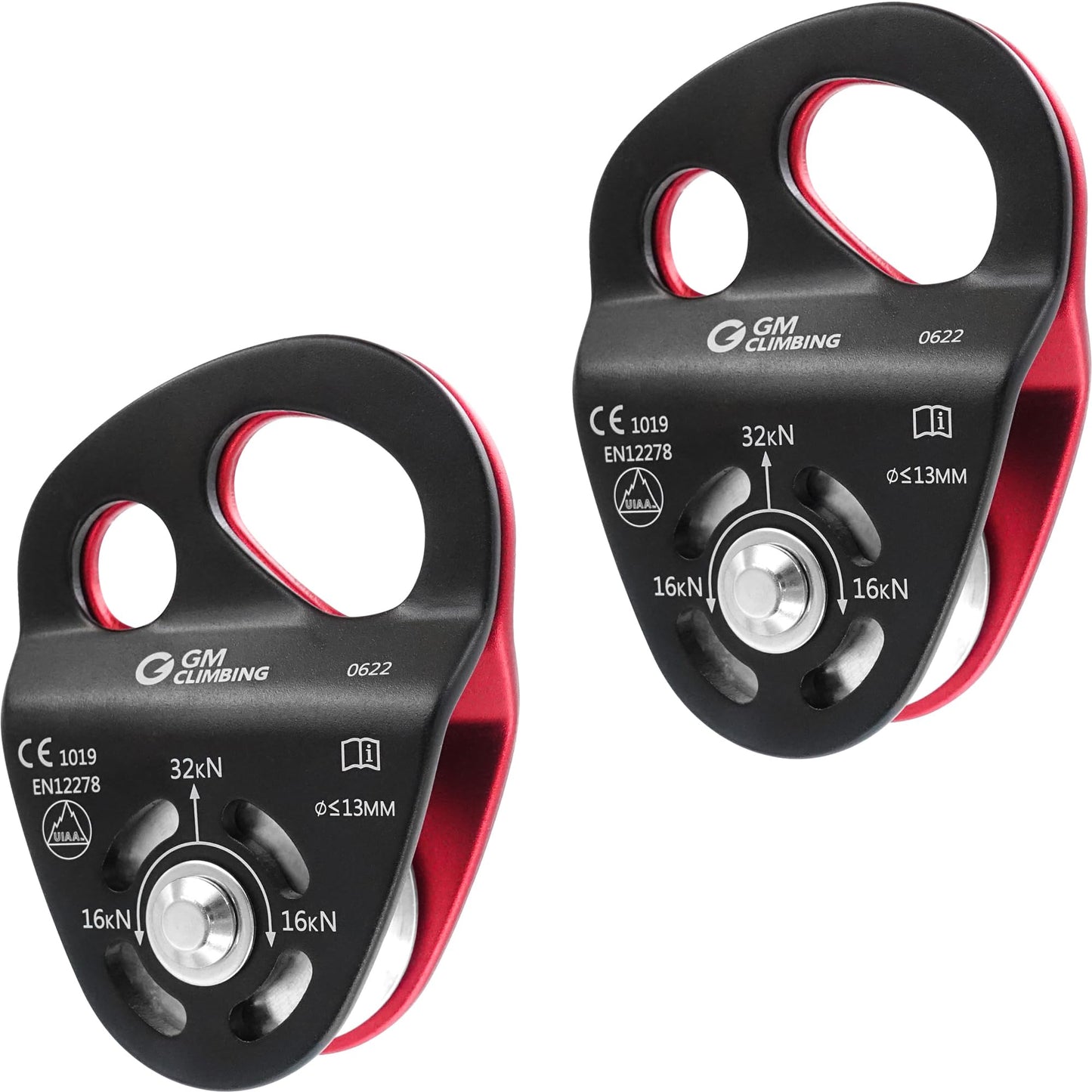 GM CLIMBING 32kN Double Tie-in Hitch Pulley Self-lubricating Bushing CE UIAA Certified Hitch Tender Advance Prusiks for Arborist Tree Climbing Positioning Lanyards Pack of 2