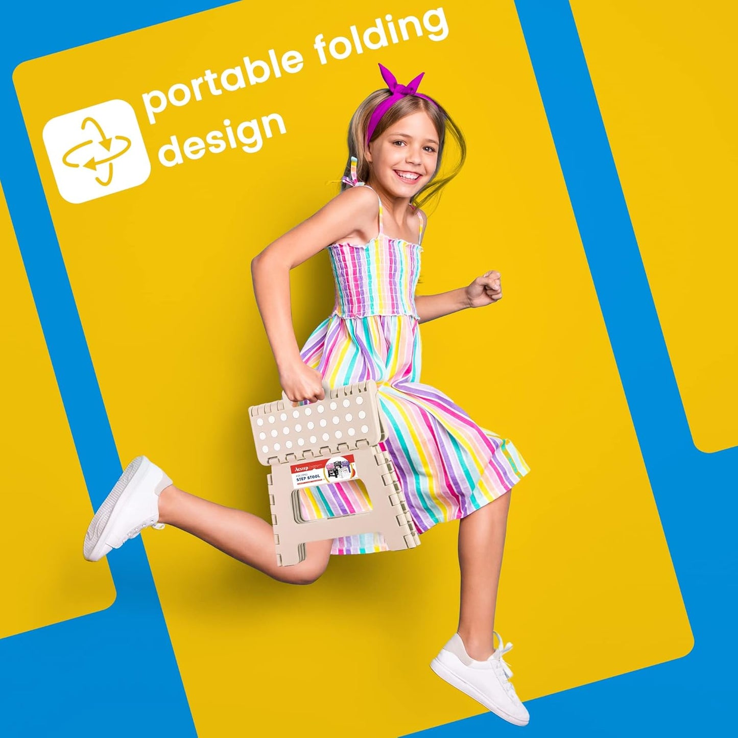 ACSTEP Folding Step Stool Foldable Stool 7.5 Inch Height Kids Step Stool, 300 lb Capacity Plastic Collapsible Stool, Stepping Stool with Handle Black Small Step Stool, Foot Stool Suitable for Kitchen