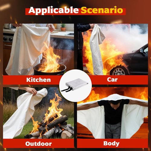 Emergency Fire Blanket For Home & Kitchen |40"x40" Fiberglass Supression Jacket with Safety Gloves- 2pk | Fire Retardant Protection |Fireproof Blanket for Office, Warehouse, Camping, Car & Fireplace