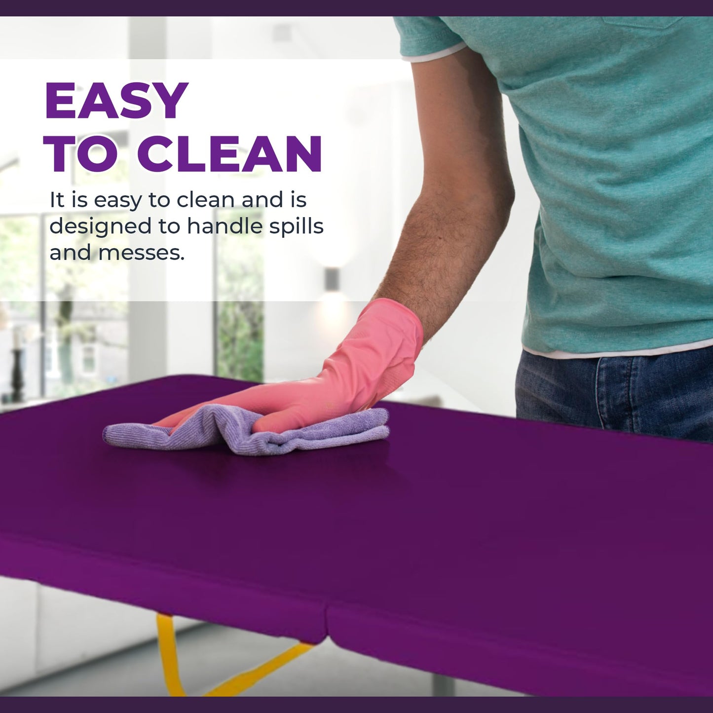 6Ft Rolling Folding Table with Built-in Wheels, Durable Plastic, Team Colors, Easy to Carry, Perfect for Camping, Picnic, Tailgating, Party, Indoor/Outdoor Use (Single Table, Purple/Yellow)