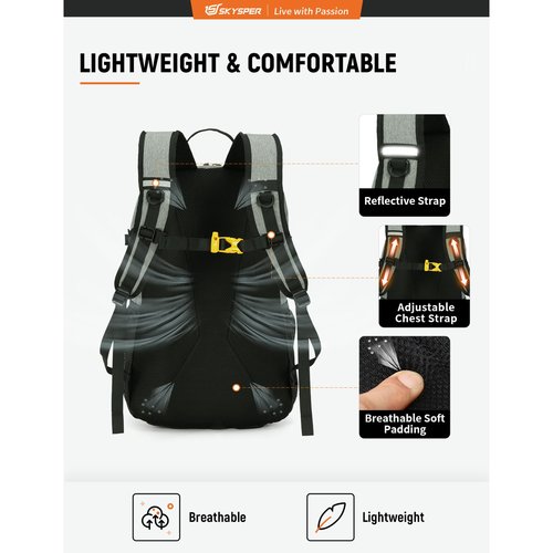 SKYSPER Hiking Backpack 30L Lightweight Travel Backpack Hiking Day Pack for Men Women(Grey)