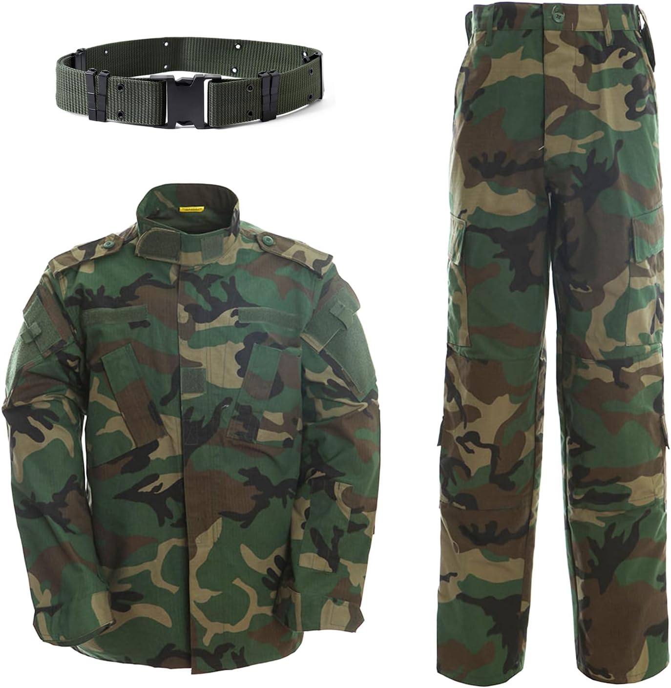 Tactical Suit Men’s Camo Combat BDU Jacket Shirt & Trousers Uniform Camo Suit Belt CS Game Military Paintball Airsoft