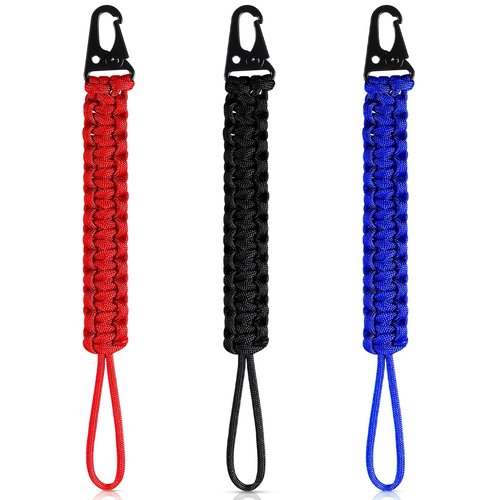 Shappy 3 Pcs Paracord Keychain Weave 550 Paracord 9 Inch Tactical Lanyard Wallet Accessories Camping Fishing Hunting Outdoor (Black, Red, Royal Blue)