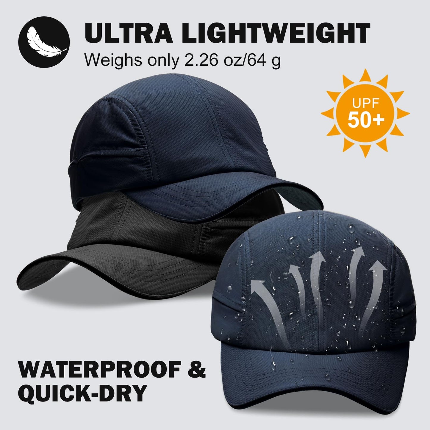 KDVOG Men's Breathable Run Hat Oversize XXL Quick Dry Sport Cap Reflective Safety Snapback Hat Adjustable Lightweight Baseball Hat Navy Blue